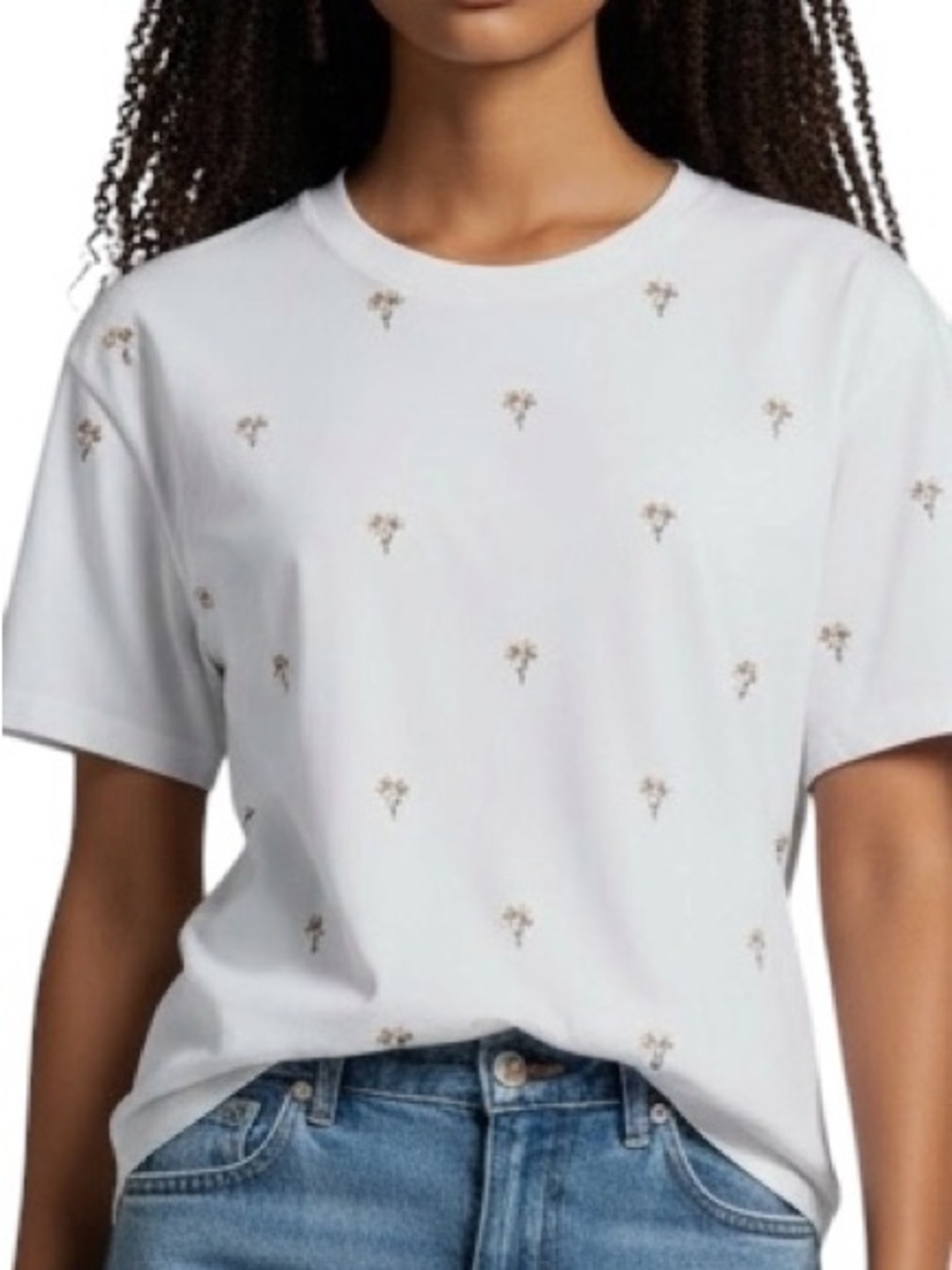 Splendid Light Cream or Off White Palm-Embroidered Short Sleeve Top Sz M